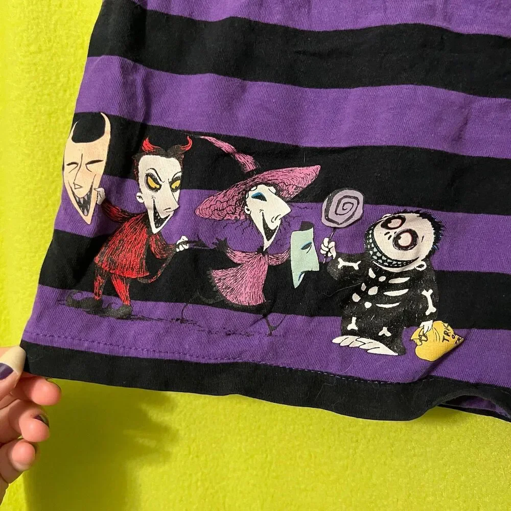 Tim Burton Nightmare Before Christmas Striped Sleep Shorts PJ Disney Purple xl - Picture 2 of 5